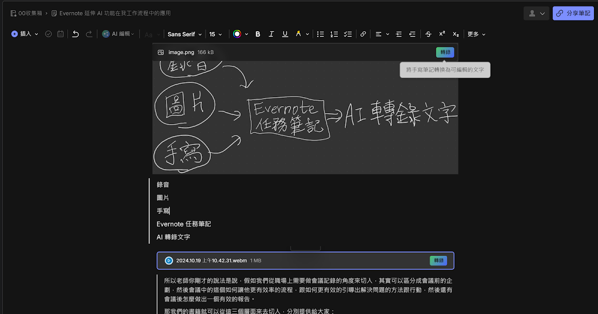 會議記錄不麻煩！我常用兩個 Evernote AI 功能整理錄音、手寫筆記
