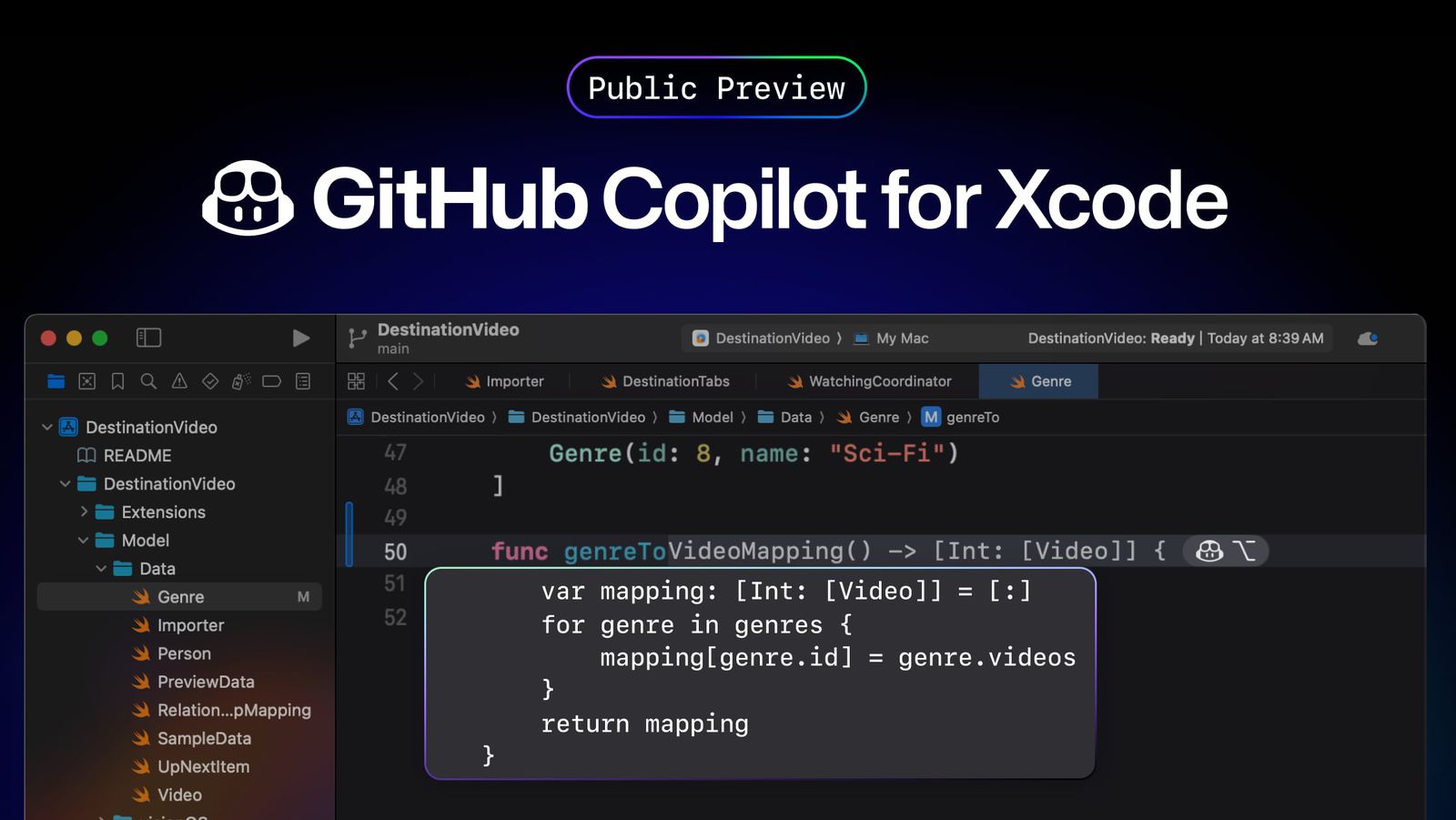 GitHub 将 Copilot 引入 Xcode